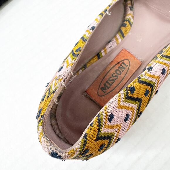Missoni Ballet Flats Womens Size 37 Multicolor Zigzag Woven Italy Dust Bag - Picture 8 of 11